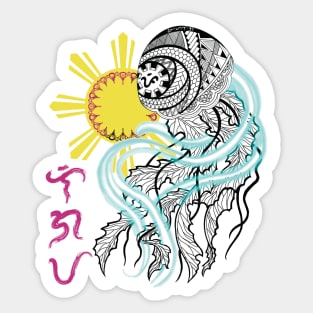 Tribal line Art Jellyfish / Baybayin word Ligaya (Happiness) Sticker